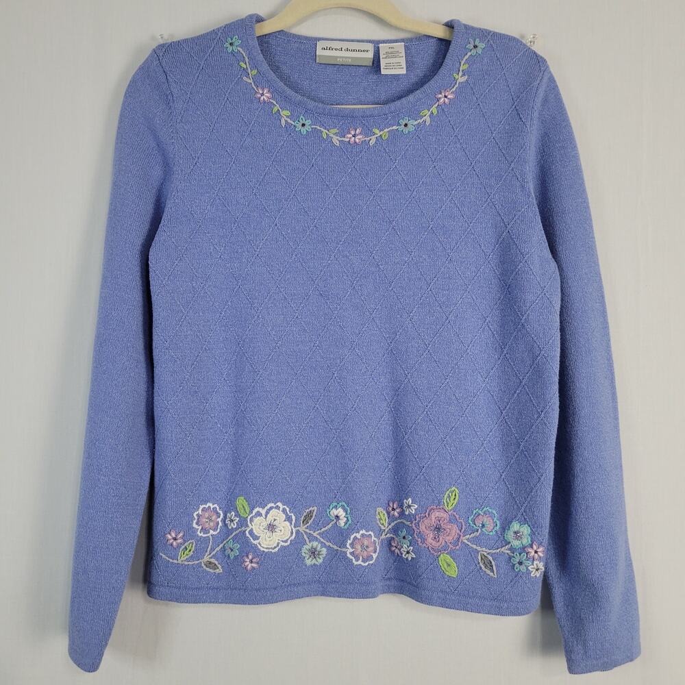 Alfred Dunner Floral Embroidered Crew Neck Sweater sz PXL Grannycore Cottagecore